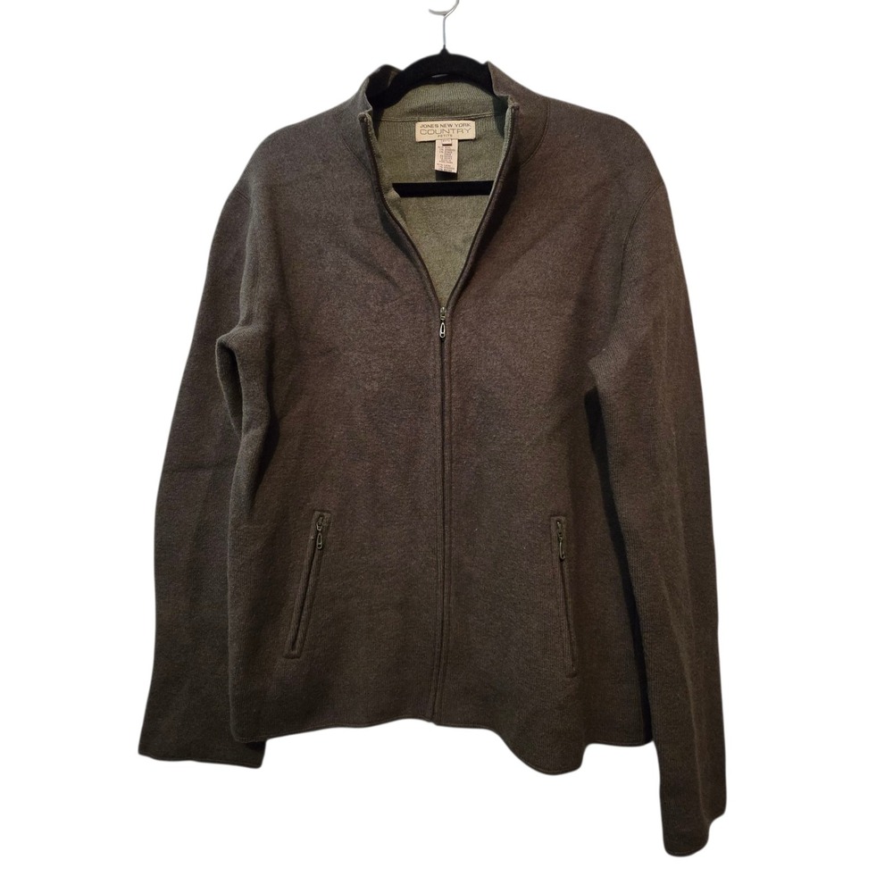 Vtg Jones NY Country Wool Zip Jacket Women PS Olive Green Academia Equestrian